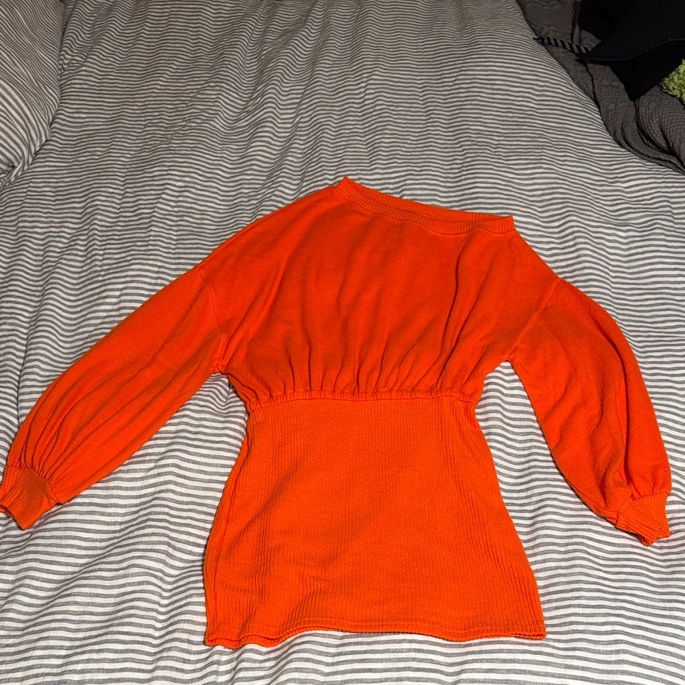 Free People Beach Last Call Mini Off the Shoulder Sweater Dress Orange size M